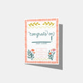 A mockup of a greeting card that says "congrats on" with a blank space that says below it '(insert occasion)!' It is bordered with red line designs and florals. In the bottom middle, it says 'the obligatory greeting card' inside a small square.