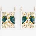 Two 8x10 art prints that, when put together, show a heart that says 'THE BEST OF FUCKING FRIENDS' on a teal heart with yellow and orange flowers.
