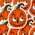 A vintage halloween pumpkin sticker with a cute face.